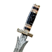 13" HandForged Damascus Steel Rat-Tail Double Edge Dagger Knife Buffalo Horn & Bone Handle With Leather Sheath