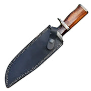 13” Handmade Damascus Steel Bowie Knife Rose wood Handle  With Leather Sheath
