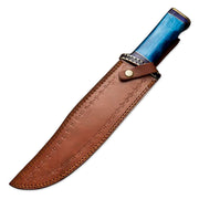 15" Handmade Damascus Steel Rat-Tail Bowie Knife Colored Bone Handle With Leather Sheath