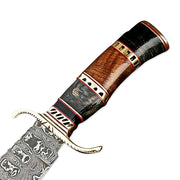 13" Handmade Damascus Steel Rat-Tail Bowie Knife Wood Handle With Leather Sheath-Outdoor, Camping, Hunting, Fishing