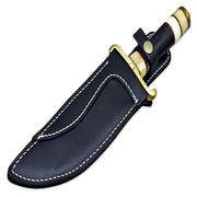 12” Hand Forged Damascus Steel Rat-Tail Bone & Buffalo Horn Handle Bowie Knife With Leather Sheath