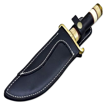 12” Hand Forged Damascus Steel Rat-Tail Bone & Buffalo Horn Handle Bowie Knife With Leather Sheath - propswords