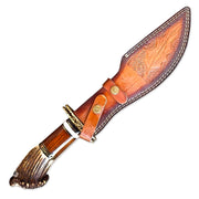 15” Handmade Damascus Steel Rat-Tail Bowie Knife Stag Antler& Rose wood Handle With Leather Sheath