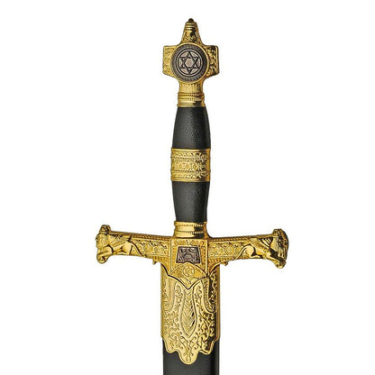 34" Gold Medieval Ceremonial Sword with Star of David and Scabbard – Stainless Steel Display Sword for Collectors, LARP, Renaissance, and Cosplay