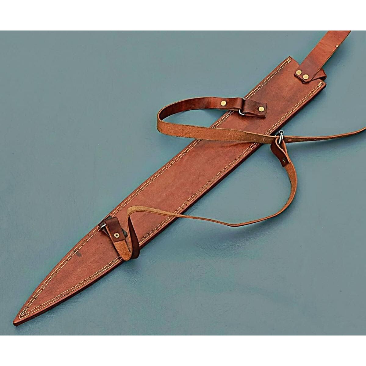 Damascus Steel Sword/Handmade Viking Sword/Medieval Sword with Leather Sheath - propswords