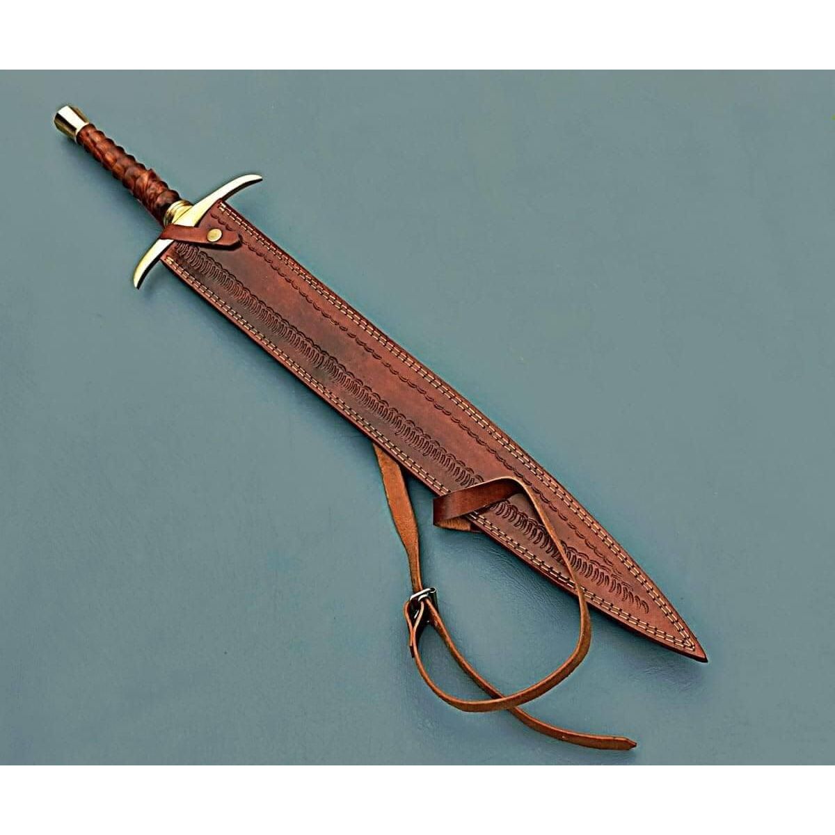 Damascus Steel Sword/Handmade Viking Sword/Medieval Sword with Leather Sheath - propswords