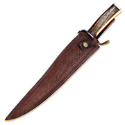 17” Handmade Stainless Steel Rat-Tail Rose Wood Handle Bowie Knife With Leather Sheath