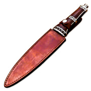14" HandForged Damascus Steel Rat-Tail Dagger Knife Rose wood Handle With Leather Sheath