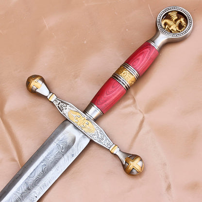 40" Custom Damascus Steel Rat-Tail Football Sword With Leather Sheath - propswords