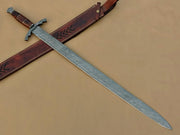 Handmade Damascus Steel Viking Sword/Medieval Sword with Leather Sheath - propswords