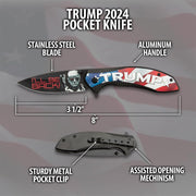 Trump 2024 Pocket Knife - 3D Printed Stainless Steel Blade, Titanium Coated Aluminum And Wood Handle - propswords