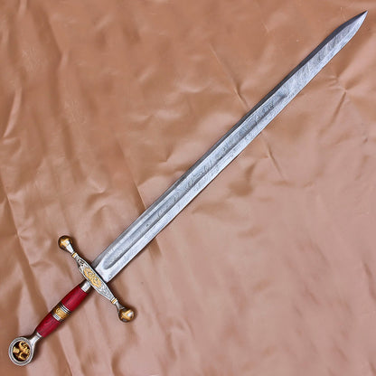 40" Custom Damascus Steel Rat-Tail Football Sword With Leather Sheath - propswords