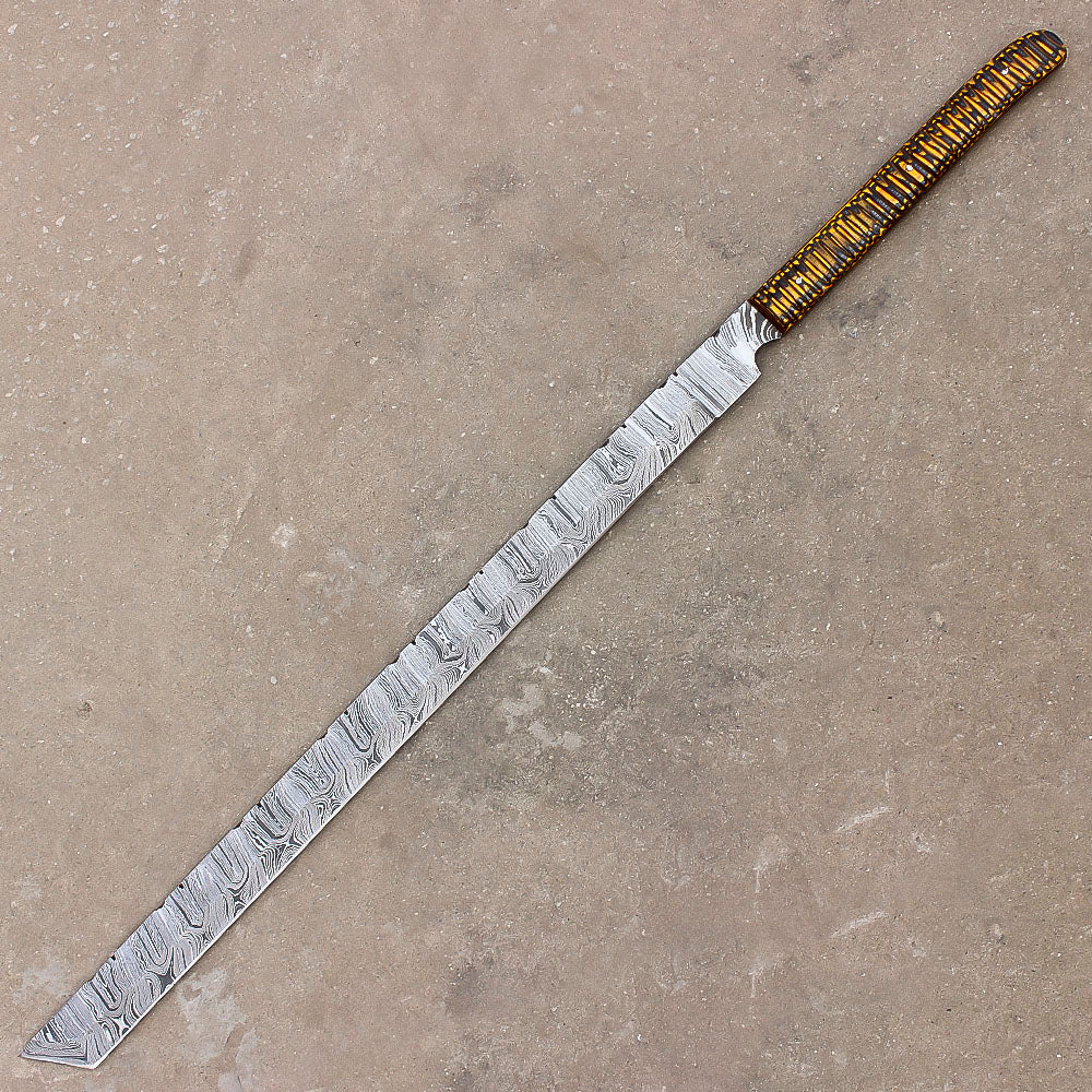 28" Stunning Full Tang Damascus Steel Machete Sword With Leather Sheath-Camping,Hunting,Outdoor - propswords