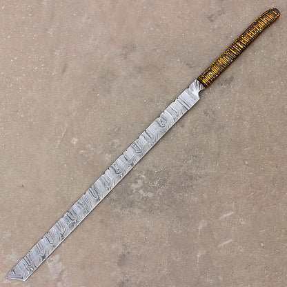 28" Stunning Full Tang Damascus Steel Machete Sword With Leather Sheath-Camping,Hunting,Outdoor - propswords