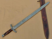 Handmade Damascus Steel Viking Sword/Medieval Sword with Leather Sheath