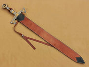 Handmade Medieval Templar Knigths Sword/Scared Holy Damascus Longsword Sword with Leather Sheath - propswords