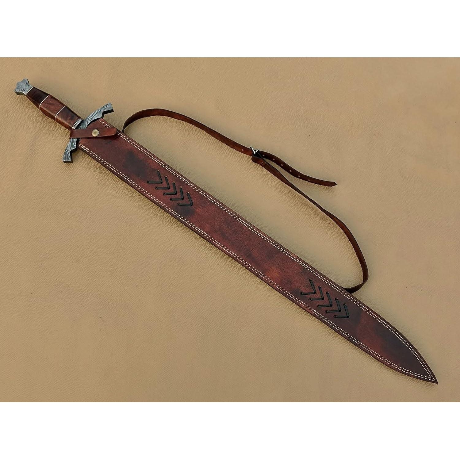 Handmade Damascus Steel Viking Sword/Medieval Sword with Leather Sheath - propswords
