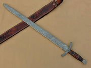Handmade Damascus Steel Viking Sword/Medieval Sword with Leather Sheath