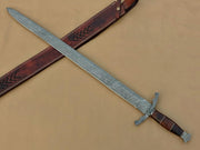 Handmade Damascus Steel Viking Sword/Medieval Sword with Leather Sheath - propswords