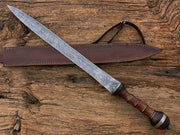 Damascus Steel Gladiator Sword/Handmade Roman Gladius Sword/Sword with Leather