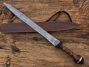Damascus Steel Gladiator Sword/Handmade Roman Gladius Sword/Sword with Leather - propswords