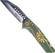 Legend of Zelda Spring Assist Pocket Knife Wharncliffe Tanto Green Blue
