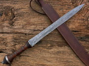 Damascus Steel Gladiator Sword/Handmade Roman Gladius Sword/Sword with Leather