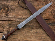 Damascus Steel Gladiator Sword/Handmade Roman Gladius Sword/Sword with Leather - propswords