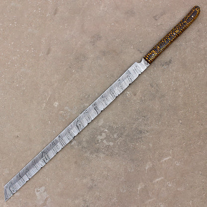 28" Stunning Full Tang Damascus Steel Machete Sword With Leather Sheath-Camping,Hunting,Outdoor - propswords