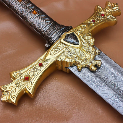 40" Awesome Hand Forged Damascus Steel Rat-Tail Marvelous Sword With Leather Sheath - propswords