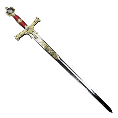 King Solomon Sword with Display Plaque. for Wall Decoration, Collection, Cosplay- Red & Gold Edition