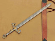 Handmade Medieval Templar Knigths Sword/Scared Holy Damascus Longsword Sword with Leather Sheath - propswords