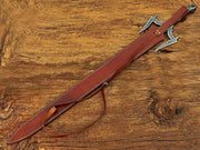 Damascus Steel Medieval Barbarian Sword, Hand Forged Damascus Steel Double Edge Blade with Leather Sheath - propswords