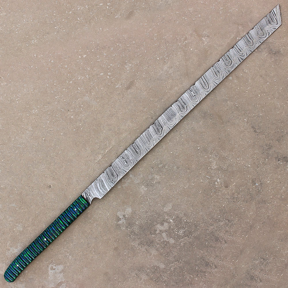 28" Custom Damascus Steel Full Tang Machete Sword Survival Hunting Knife With Leather Sheath - propswords