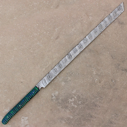 28" Custom Damascus Steel Full Tang Machete Sword Survival Hunting Knife With Leather Sheath - propswords