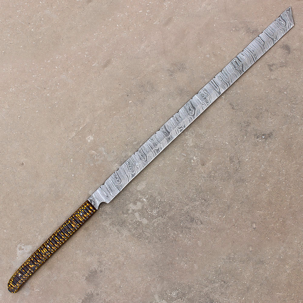 28" Stunning Full Tang Damascus Steel Machete Sword With Leather Sheath-Camping,Hunting,Outdoor - propswords