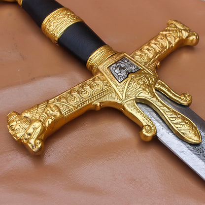 40" Handmade Medieval King David Solomon Damascus Steel Sword With Leather Sheath - propswords