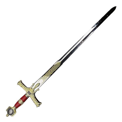 King Solomon Sword with Display Plaque. for Wall Decoration, Collection, Cosplay- Red & Gold Edition