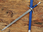 Damascus Steel glamdring Sword, Foe Hammer Sword Handmade Medieval Sword with Leather Sheath - propswords