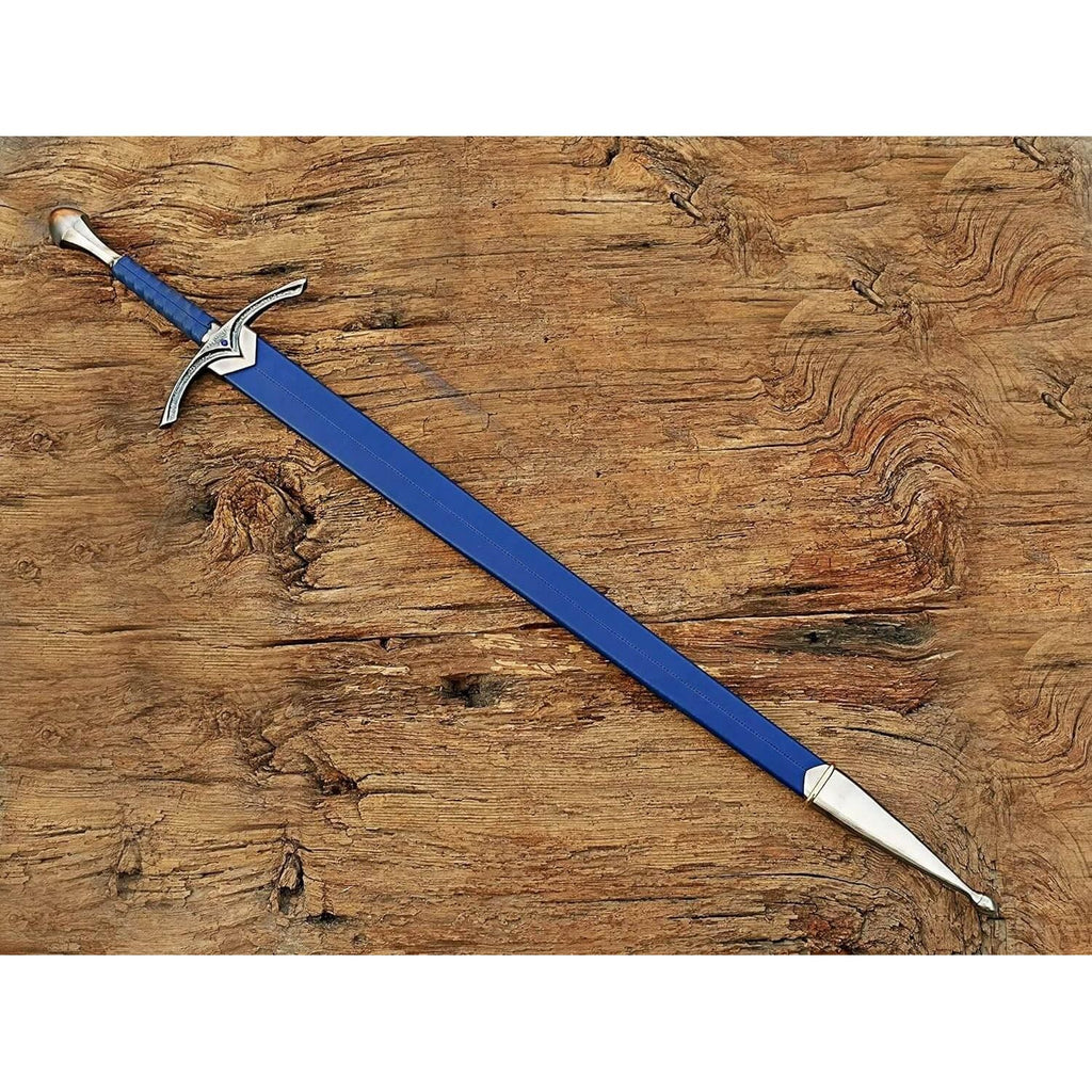 Damascus Steel glamdring Sword, Foe Hammer Sword Handmade Medieval Sword with Leather Sheath - propswords