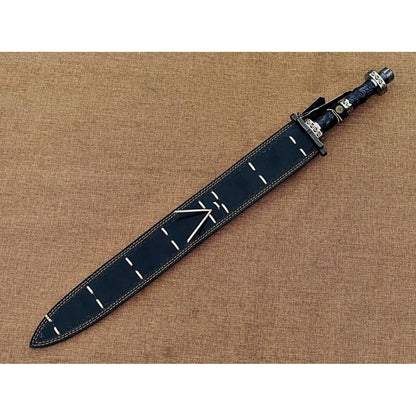 Hand Forged Damascus Steel Viking Sword, Handmade Medieval Sword with Leather Sheath - propswords