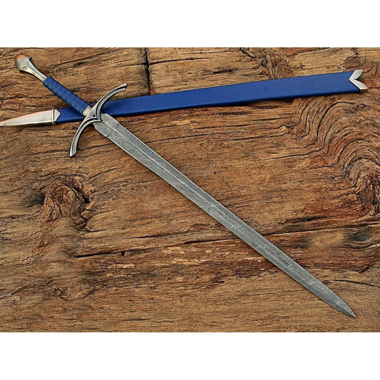 Damascus Steel glamdring Sword, Foe Hammer Sword Handmade Medieval Sword with Leather Sheath - propswords