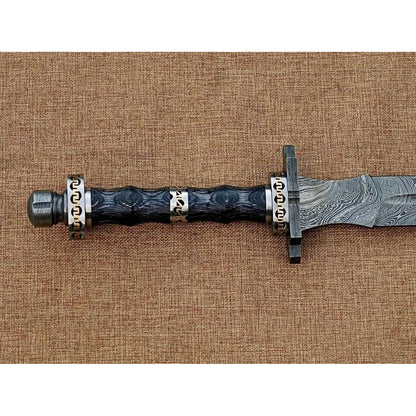 Hand Forged Damascus Steel Viking Sword, Handmade Medieval Sword with Leather Sheath - propswords