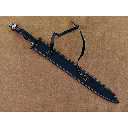 Hand Forged Damascus Steel Viking Sword, Handmade Medieval Sword with Leather Sheath - propswords