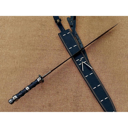 Hand Forged Damascus Steel Viking Sword, Handmade Medieval Sword with Leather Sheath - propswords
