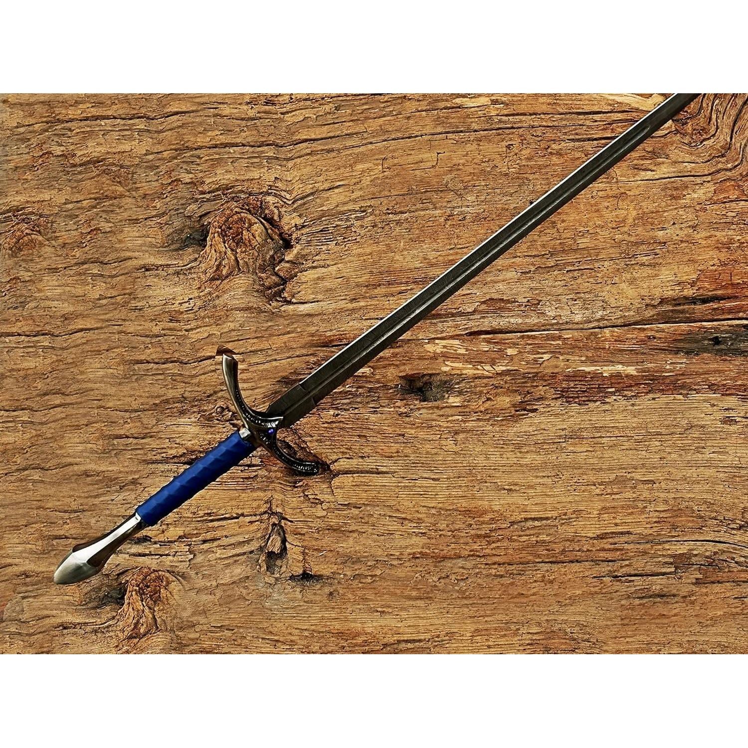 Damascus Steel glamdring Sword, Foe Hammer Sword Handmade Medieval Sword with Leather Sheath - propswords