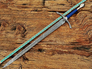 40" inches Damascus Steel glamdring Sword, Foe Hammer Sword Handmade Medieval Sword with Leather Sheath