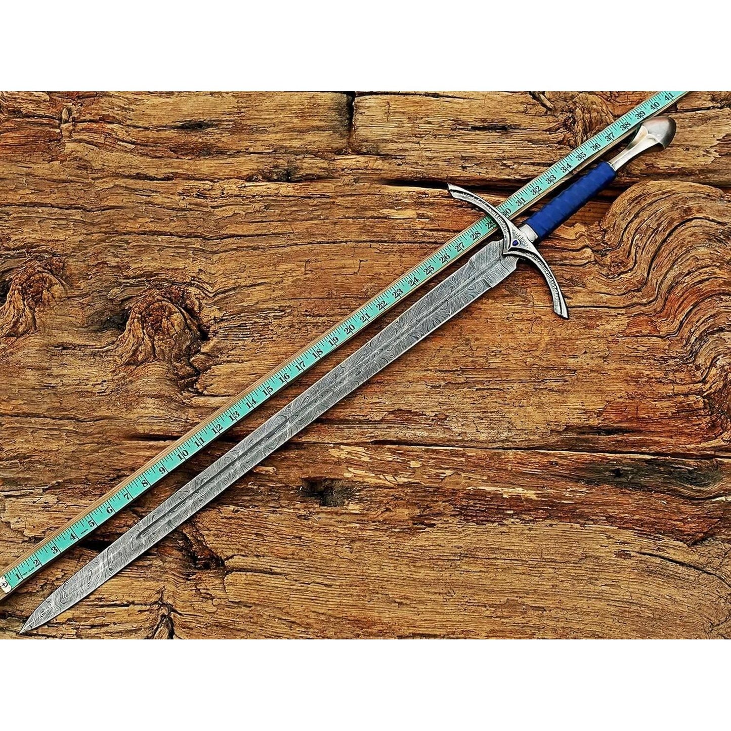 Damascus Steel glamdring Sword, Foe Hammer Sword Handmade Medieval Sword with Leather Sheath - propswords