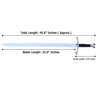 Black Death Gothic medieval sword with a dark steel blade and ornate hilt, shown to highlight its gothic design and historical style.