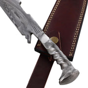 Damascus Steel Collectable Railroad Spike Knife | Locomotive Spike Knife with Leather Sheath - propswords
